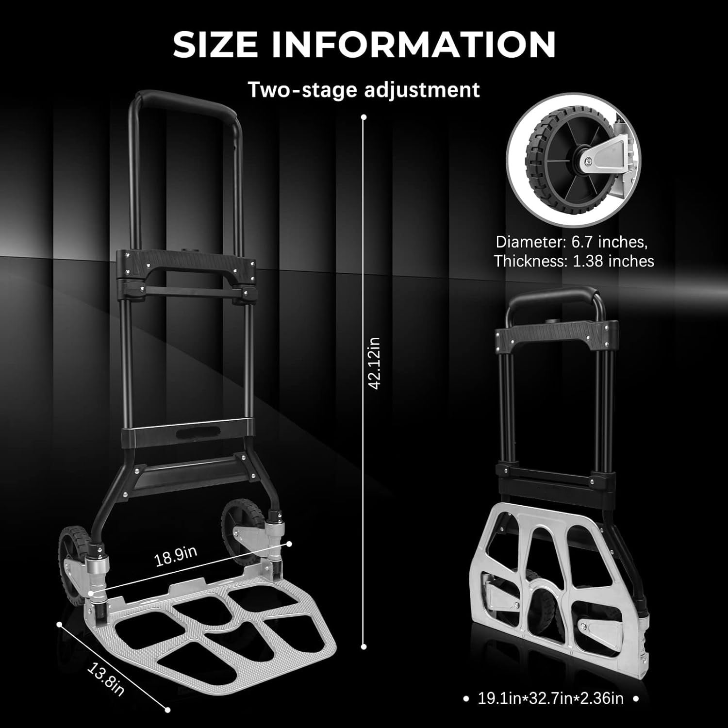 Dolly Cart and Folding Hand Truck，Heavy Duty 331lb Capacity Dolly for Moving，Aluminum Wheel Bracket and Steel Tube，Foldable Hand Truck with Anti-Slip Silent Wheels for Indoor/Outdoor Moving