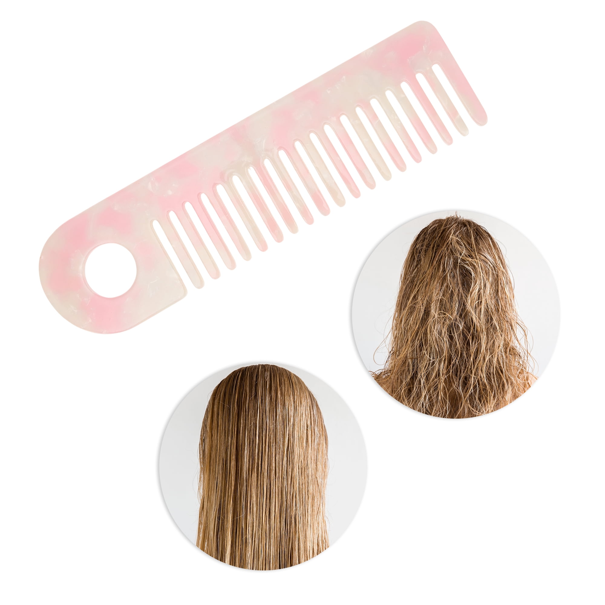 Unique Bargains 1 Pc Exquisite Marble Pattern Hair Comb for All Hair Types Pink, White