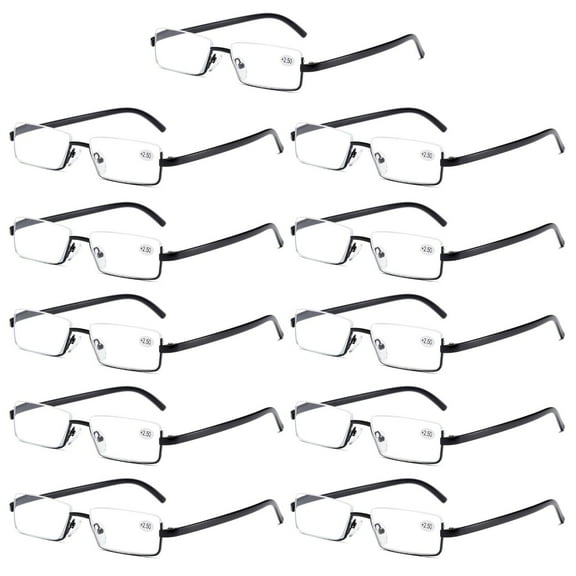 11PK Men Half Metal Frame Reading Glasses Blue Light Readers for Small Head Face