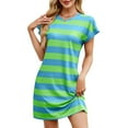thumbnail image 2 of qolati Summer Dresses for Womens 2025 Striped Casual Crewneck Cap Sleeve Color Block Tshirt Short Dress Casual A Line Beach Mini Dresses, 2 of 6