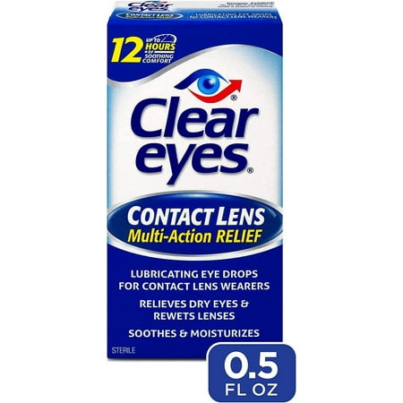 Clear Eyes Contact Lens Relief Eye Drops, 0.5 oz (Pack - 4)