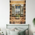 thumbnail image 4 of Shutters Decor Tapestry, Weathered Facade of A Mountain Hut with Reflections on the Window Picture, Wall Hanging for Bedroom Living Room Dorm Decor, 40W X 60L Inches, Brown Green, by Ambesonne, 4 of 5