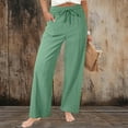thumbnail image 4 of Hjlmsx Linen Pants Women Summer Boho Plus Size Drawstring Elastic Waist Pants Wide Leg Lounge Beach Vacation Palazzo Trousers, 4 of 6