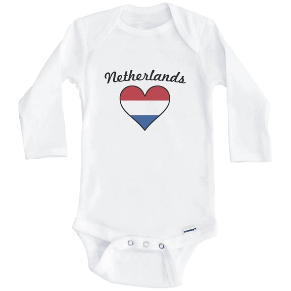 Dutch Flag Heart Netherlands One Piece Baby Bodysuit (Long Sleeve), 0-3 Months White