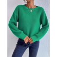thumbnail image 6 of Women Solid Crew Neck Cropped Drop Shoulder Oversized Long Sleeve Soft Knit Sweater 102-Green S, 6 of 10