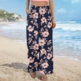 thumbnail image 4 of Oplxuo Women Casual High Waist Wide Leg Pants Summer Floral Solid Long Palazzo Pants Lounge Beach Trousers with Pocket, 4 of 7