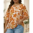 thumbnail image 4 of Oryer Womens Plus Size Tops V Neck 3/4 Bell Sleeve Womens Blouse, Trendy Tunic Summer Shirts for Women 1X-5X, 4 of 7