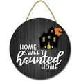 thumbnail image 1 of Eveokoki 11" Home Sweet Haunted Home Halloween Decoration Halloween Sign for Front Door Wood Welcome Sign Hanging Halloween Wreaths for Home Bedroom Wall Decor Party Decoration Outdoor Indoor, 1 of 5