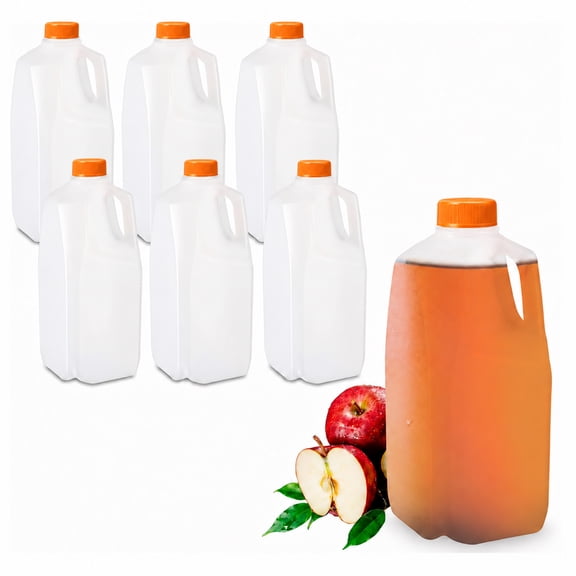 MT Products HDPE Plastic Juice/Milk Bottles 64 oz, Water Bottle with Caps Pack of 6