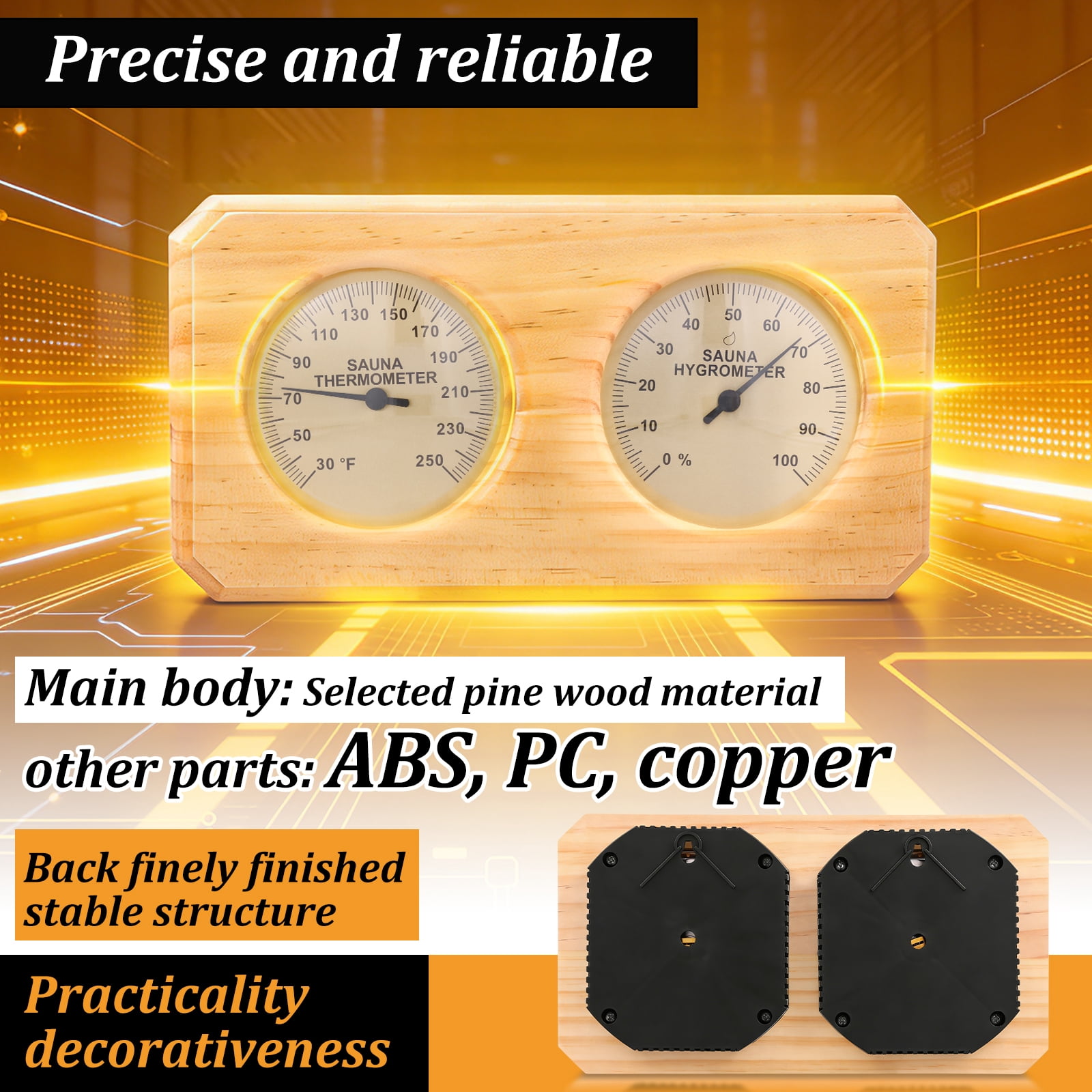 2 in 1 Sauna Thermometer and Hygrometer Wall Mount Design Dual Temperature and Humidity Gauge Split Dial Design for Sauna Room