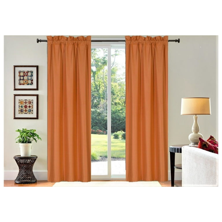 Set of 5 piece 2 panels R64 and 3 matching waterfall valances ORANGE color blackout lined window curtain for living room bedroom sliding door decor
