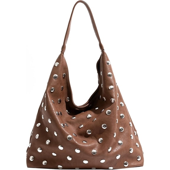 Hobo Bags for Women Soft Vegan Leather Studded Slouchy Shoulder Handbag Tote Purse