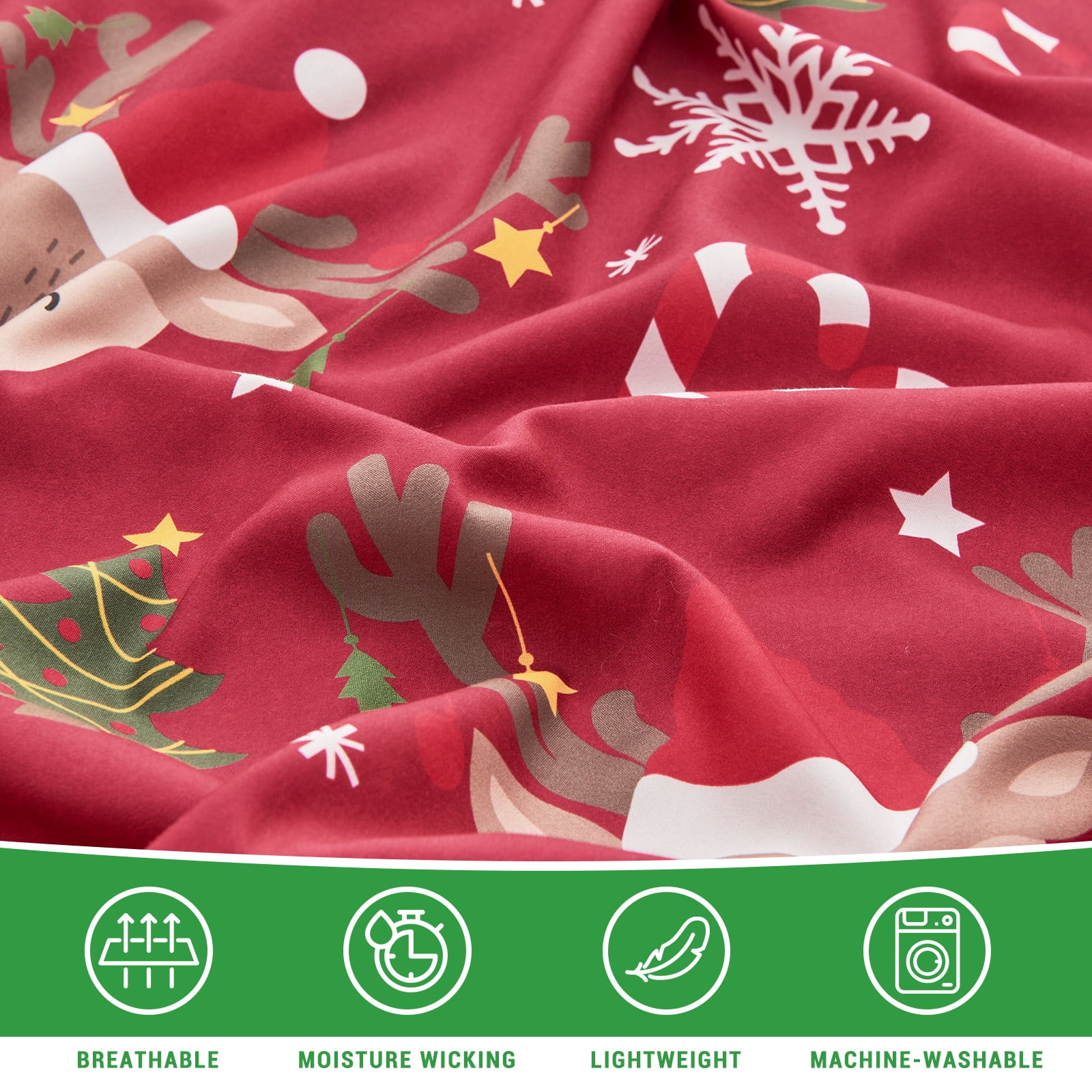 Gogreen Queen Duvet Cover Floral, Soft & Breathable Microfiber 3 Pieces Queen Bedding Sets, Pattern Queen Comfy Duvet Cover, with Zipper Closure (Christmas Elk, Queen)