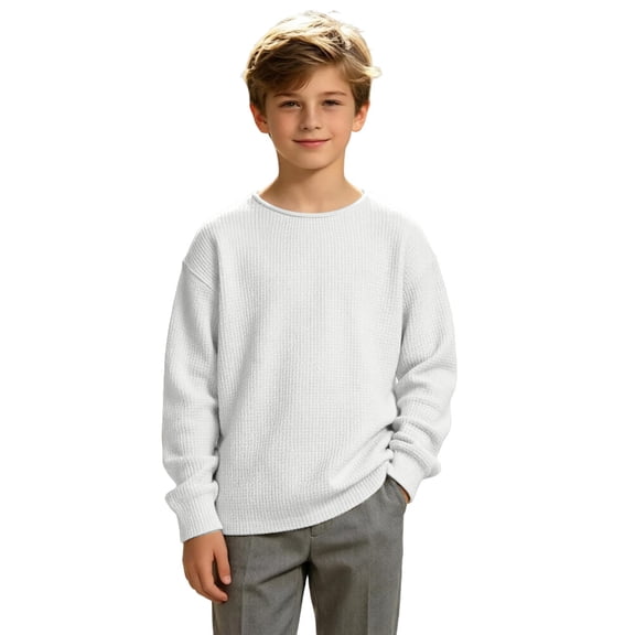 Girls Boys Sweater Long Sleeve Crew Neck Pullover Sweater Knit Pullover Sweatshirt Kids Long Sleeve Crew Neck Solid Casual Tops Fall Outfits(White,9-10 Years)