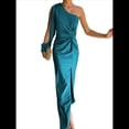 thumbnail image 3 of Vestido de Cóctel para Mujer, con un Solo Hombro, Larga y Abertura Alta, para Fiesta de Boda Azul Pavo Real XXXL, 3 of 8