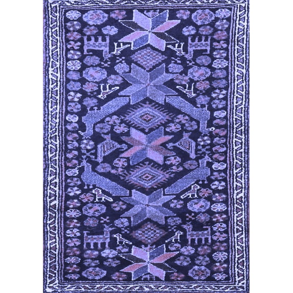 Ahgly Company Machine Washable Indoor Rectangle Persian Blue Traditional Area Rugs, 2' x 4'