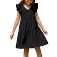 thumbnail image 2 of Babcutegg Girls Dresses, Ruffle Sleeve V Neck Soild Color Kids Clothes Clearance Black 4 T, 2 of 9