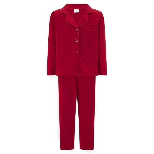 SUNSIOM Family Matching Pajama Set Lapel Neck Button-up Long Sleeve Tops Long Pants 2-Piece Bow/Solid Color Loungewear Outfit