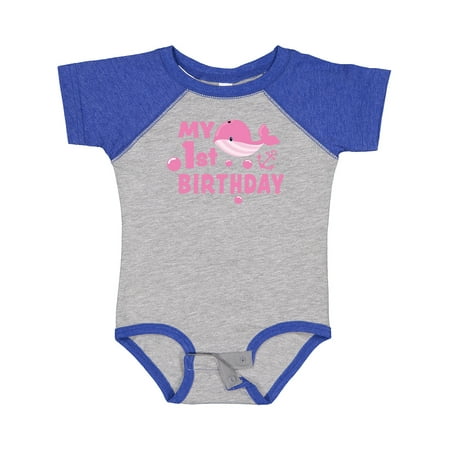 

Inktastic Nautical My 1st Birthday with Pink Whale and Anchor Boys or Girls Baby Bodysuit