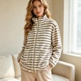 thumbnail image 5 of BXJX Womens Fleece Jackets, Stand Collar Zip up Long Sleeve Stripe Fall Spring Tops Beige Size XL, 5 of 7