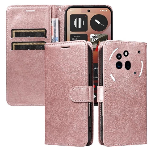 Wallet Case for Nothing Phone 3A Pro Flip Cover with Card Slots, Magnetic Stand & Strap Pink