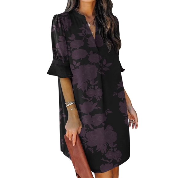 Vestido QACOHU 2026 para mujer, cuello en V, volantes, manga corta abullonada, XXL