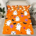 thumbnail image 2 of Manfei Cartoon Lollipop Ghost Queen Sheet Sets, Gothic Bat Pumpkin Print Flat Sheet, Teens Boys Girls Kids Queen Fitted Sheet, Ultra Soft Home Decor, 4pcs, 2 of 7