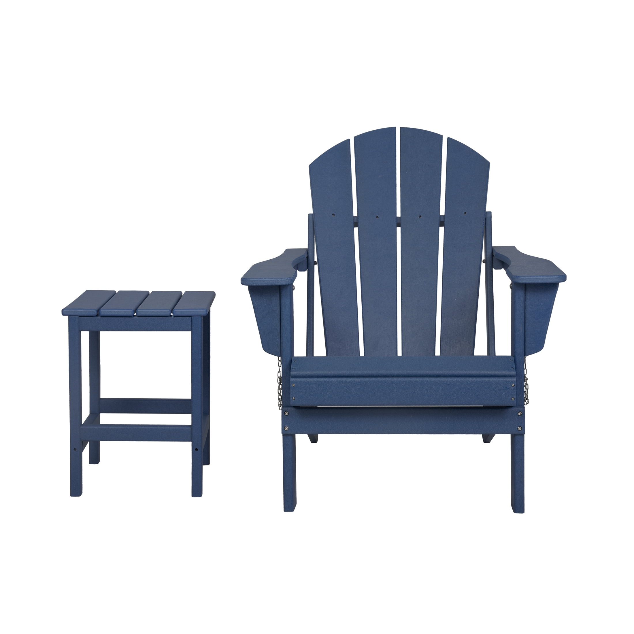 Adirondack Chair with Square Side Table Included for Outdoor Patio Garden Porch Seating, Navy Blue