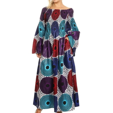 Sakkas Akela Womens Gypsy Peasant Boho Smocked Dress in African Ankara Print - 413-Multi - One Size