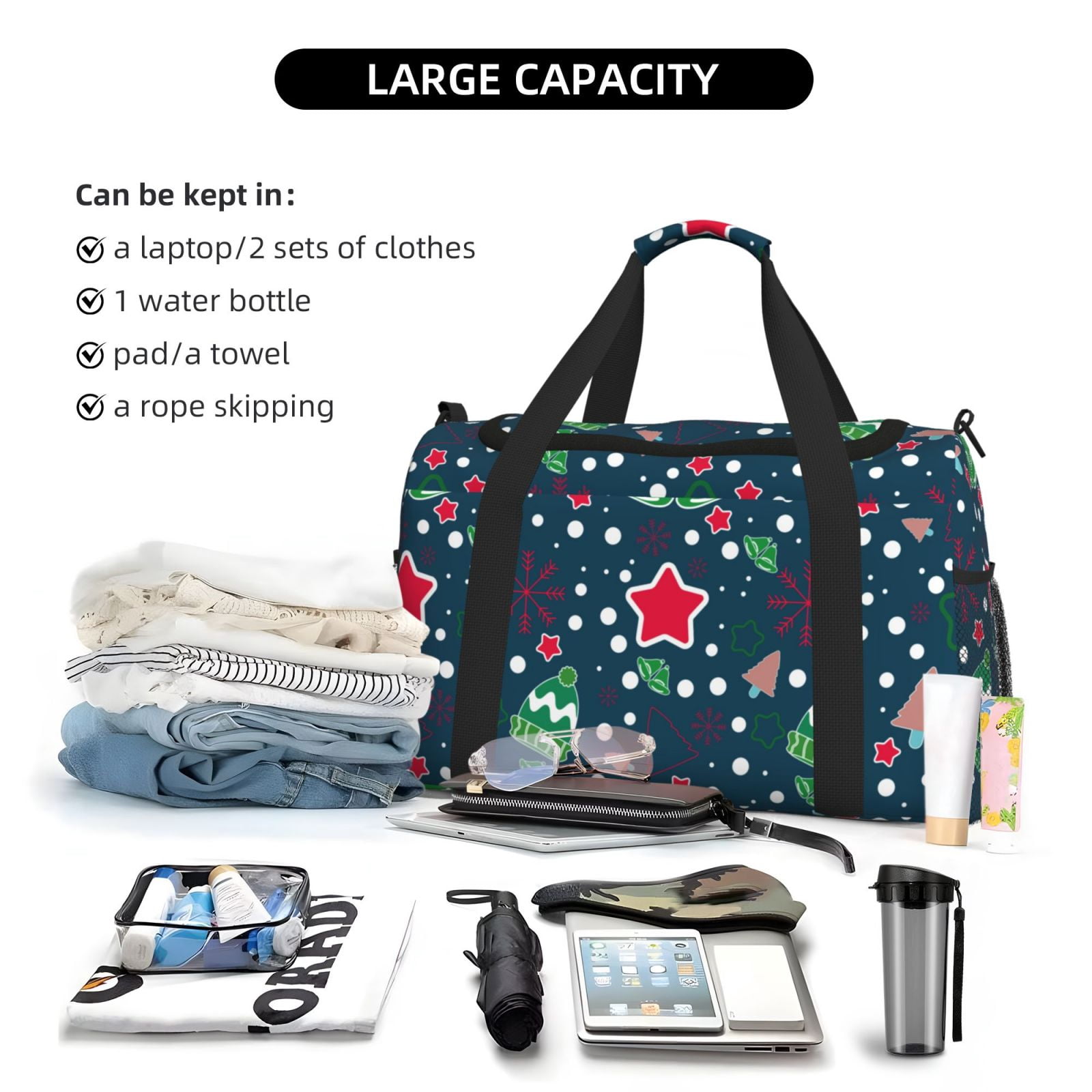 Fuzoiu Christmas Print Travel Duffle Bag,Carry On Tote Bags,Duffel Bag,Sport Gym Bag, Hospital Bag for Labor and Delivery, Overnight Bag,Luggage Bag