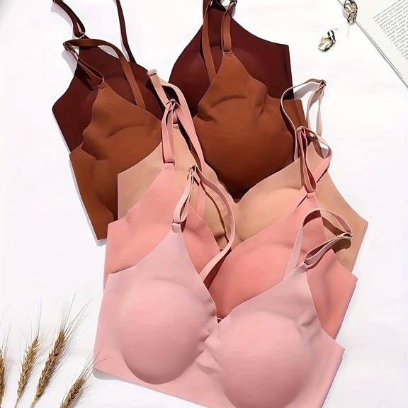 5 Pcs Soutiens-Gorge Sans Couture Sans Fil, Soutien-Gorge Confortable et Respirant à Bord Festonné, Lingerie et sous-Vêtements pour Femmes, Couleurs Assorties, L