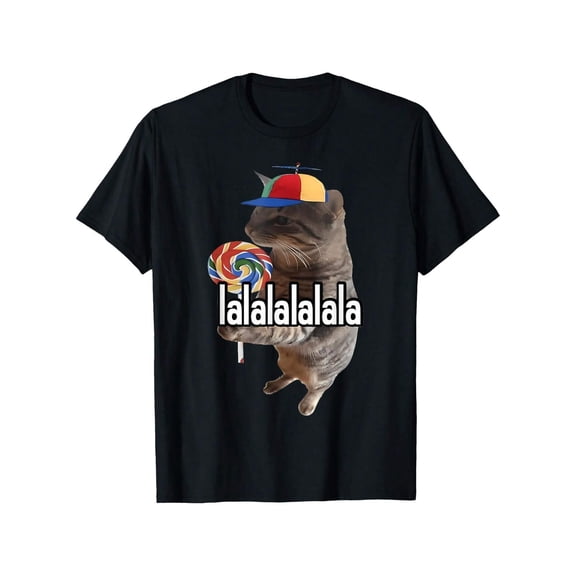 Silly Cat With Lollipop Meme T-Shirt, Cotton Unisex Funny Meme T-Shirt For Men