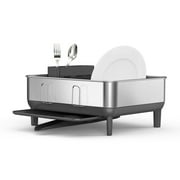 simplehuman Compact Kitchen Dish Drying Rack, Fingerprint-Proof Stainless Steel Frame, Grey Plastic