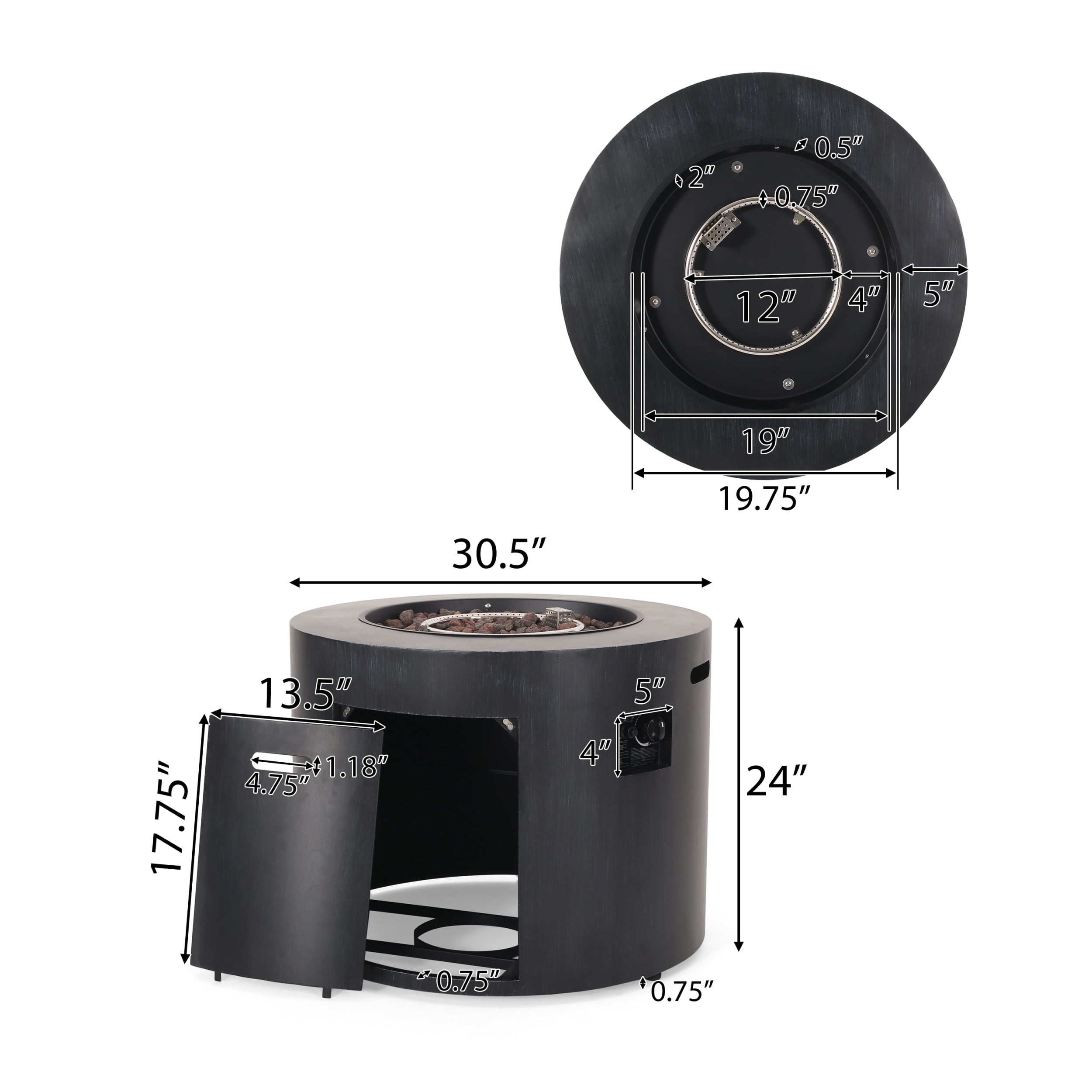 Reign Metal Outdoor 40,000 BTU Circular Fire Pit, Brushed Black