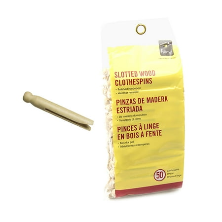 Fast Drying Wood - Home & Loft Homz Round Wood Slotted Clothespins for Line Drying Clothes or Crafts (50 Pins)
