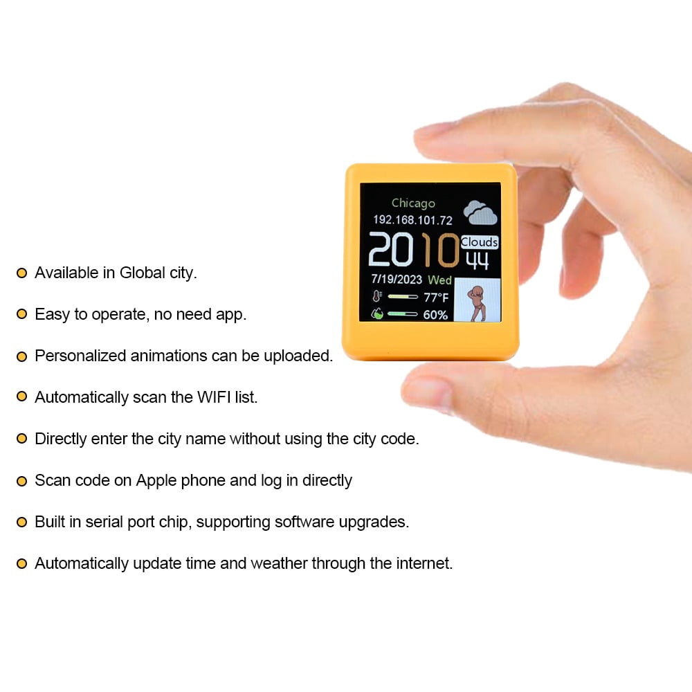 Compact WiFi Weather Clock, Smart Weather Station with LCD Color Screen Type-C Corded Powered Real-Time Updated