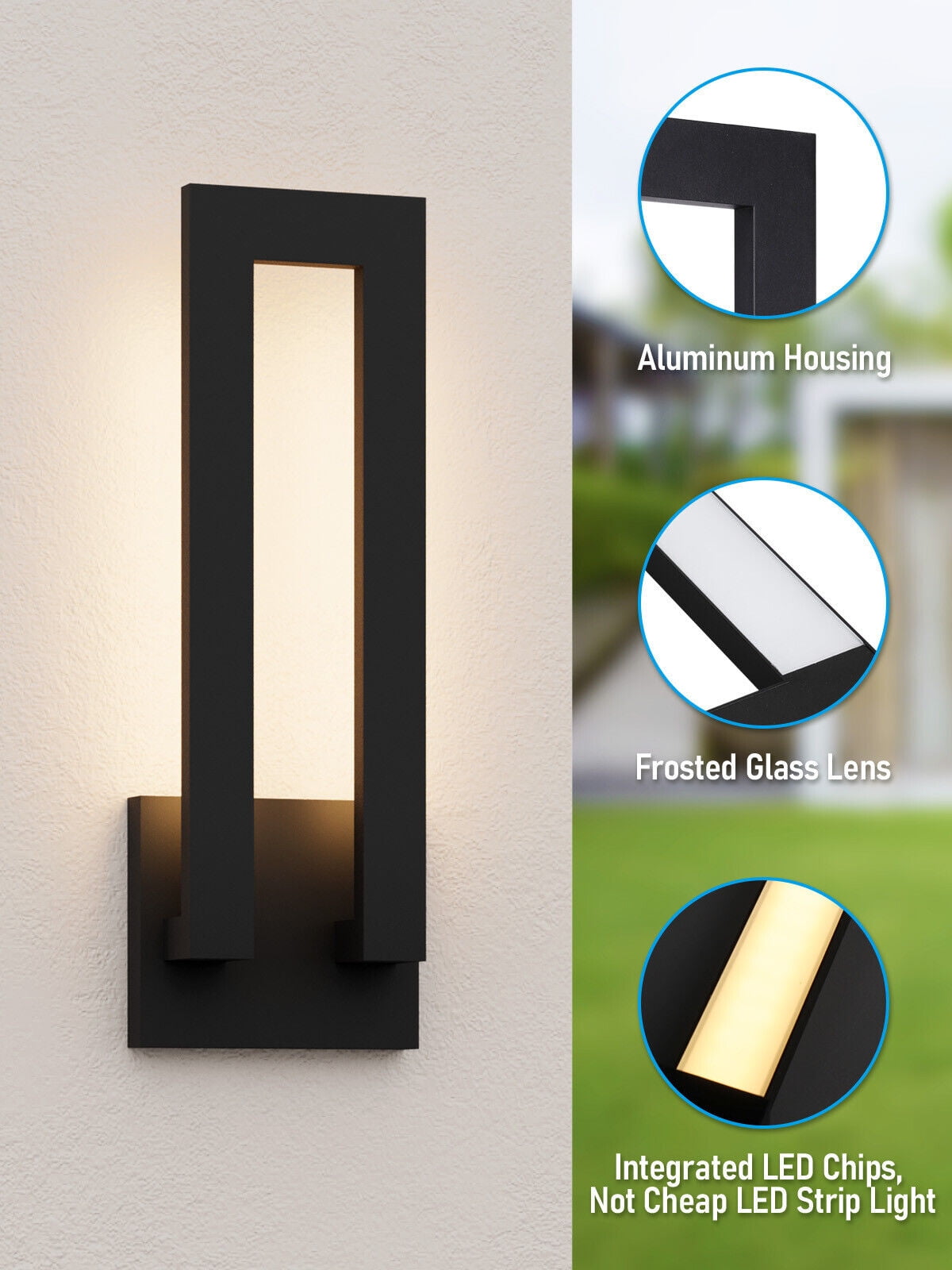 2 Pack LED Outdoor Wall Sconce, Matte Black Aluminum Exterior Lighting Fixtures, 3000K Warm White