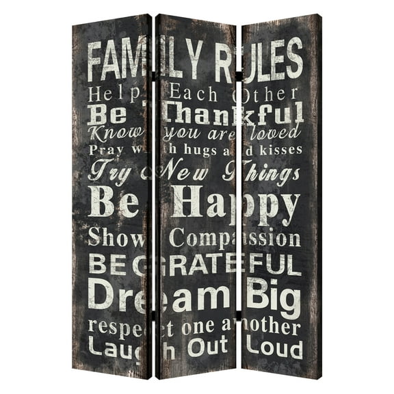 48 X 72 Multi Color Wood Canvas Family Rule Screen