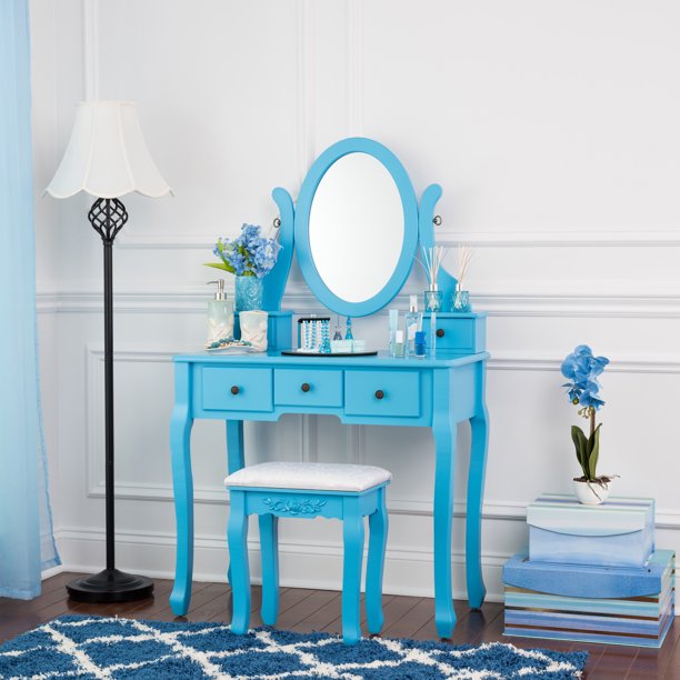 Fineboard Single Mirror Dressing Table Set Five Organization Drawers