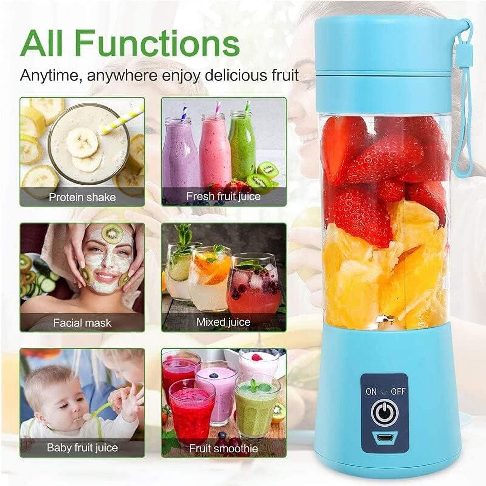  2Plus Portable Blender – 350ml Fresh Juice mini–Bottle Blender  with BPA-Free – USB Rechargeable Personal Blender Cup for Smoothies,  Shakes, Juices– Leakproof Handheld Blender for Travel, Office, Gym