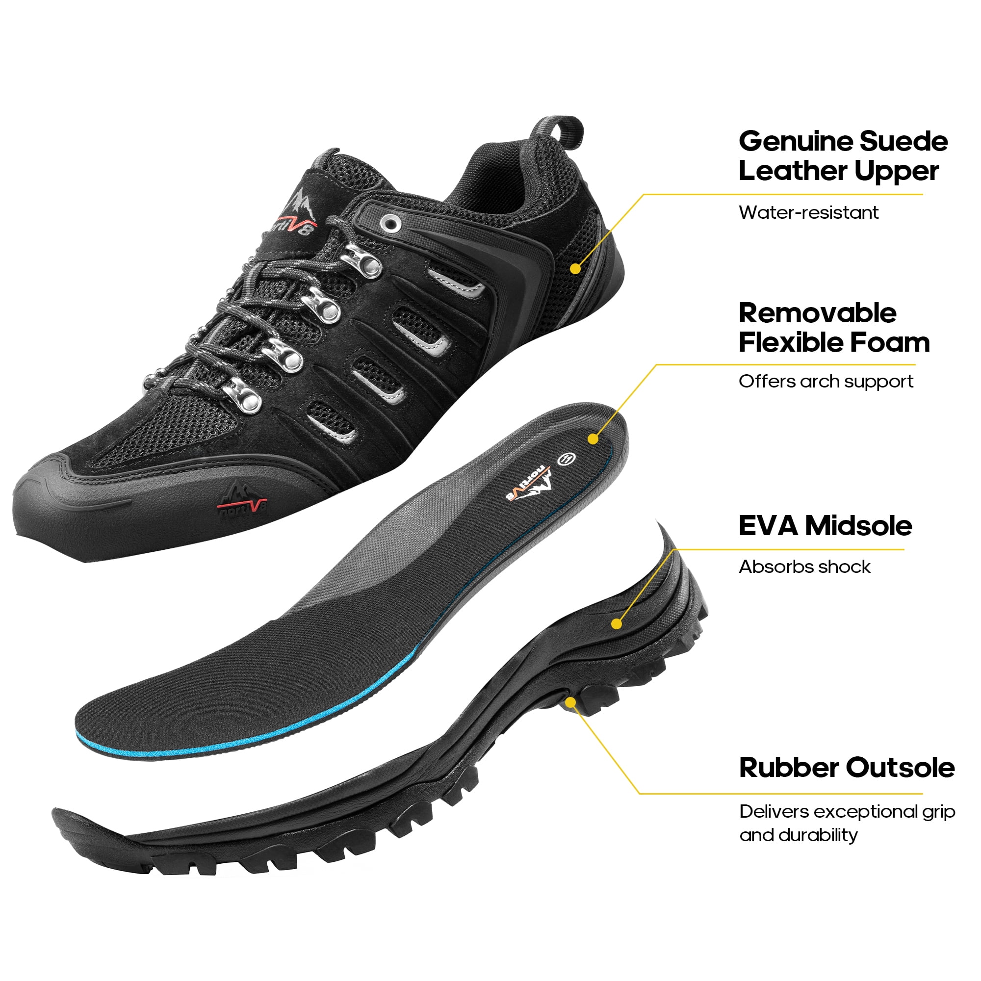 NORTIV 8 Men's Waterproof Leather Low-Top Hiking Shoes for Outdoor Trekking, Camping, and Walking