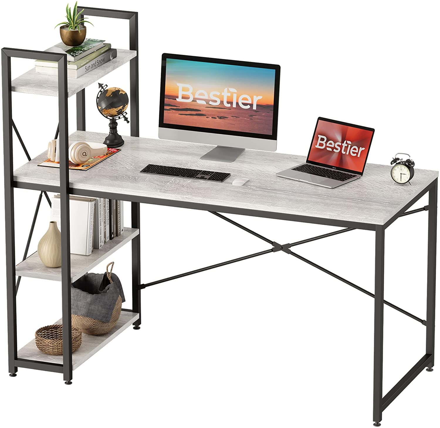 Rustic Brown Bestier Industrial Desk with Storage Drawers 55 inch Writing Study Computer Table Workstation with Keyboard Tray for Home Office