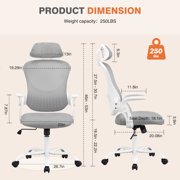 MCQ Office Chair, High Back Mesh Chair, with Headrest and Fixed Armrests, Grey