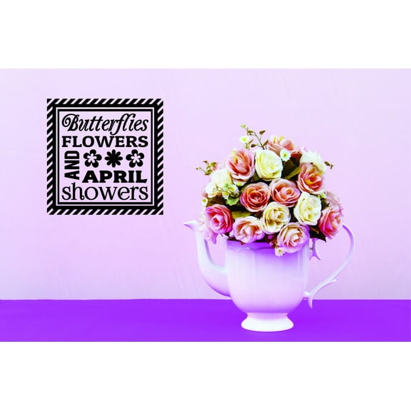 Wall Decal : Butterflies Flowers And April Showers 16x16 Inches