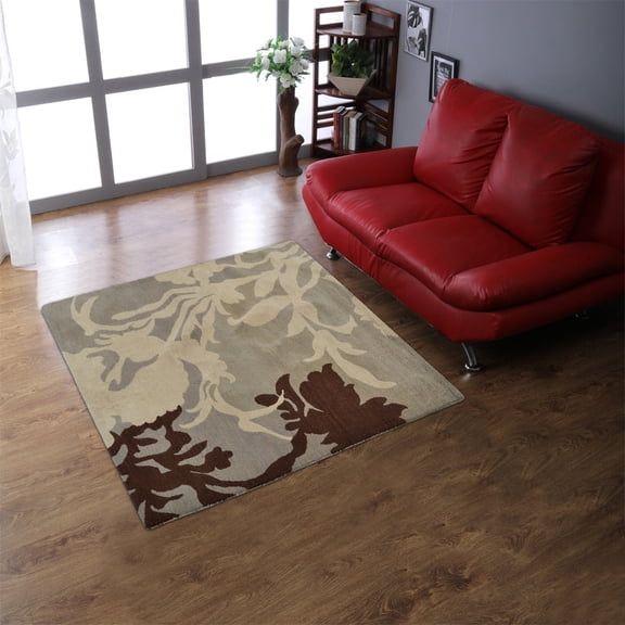 Rugsotic Carpets Hand Tufted Wool Eco-Friendly 6'x6' Square Gray White Floral Modern High Pile Thick Handmade Anti Skid Indoor Area Rug K00511