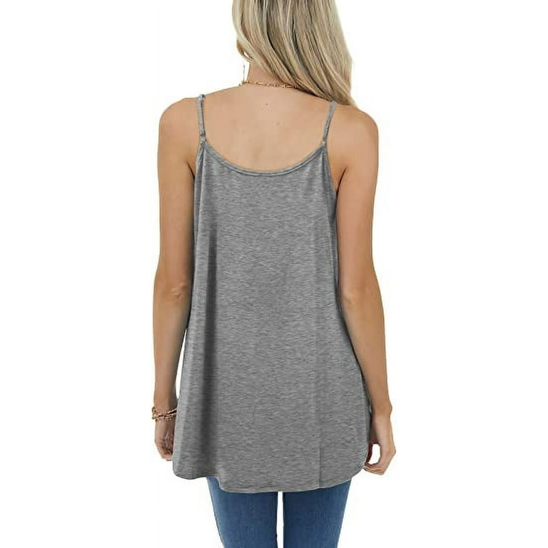 Petmoko Summer Beach Tank Tops for Women Pleated Adjustable Strap Camisole Loose  Fit Casual Sleeveless Gray M 