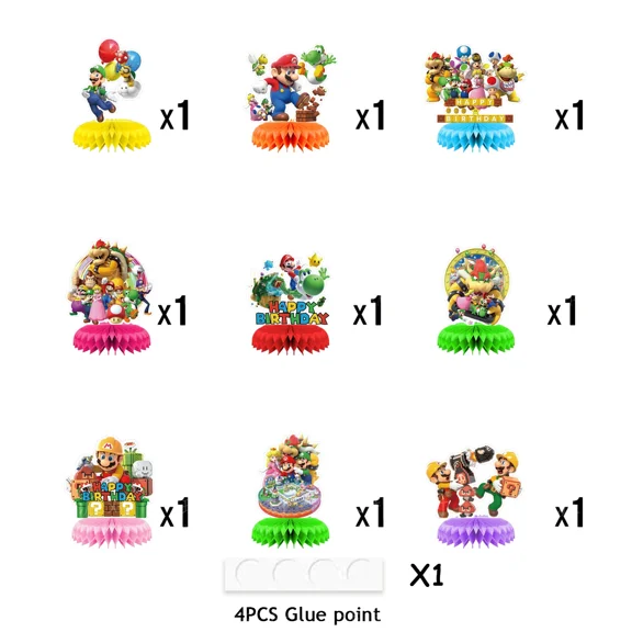 9 pack Mario Party Honeycomb Centerpiece Table Decorations Birthday Party Decorations Mario Theme Birthday Party Supplies