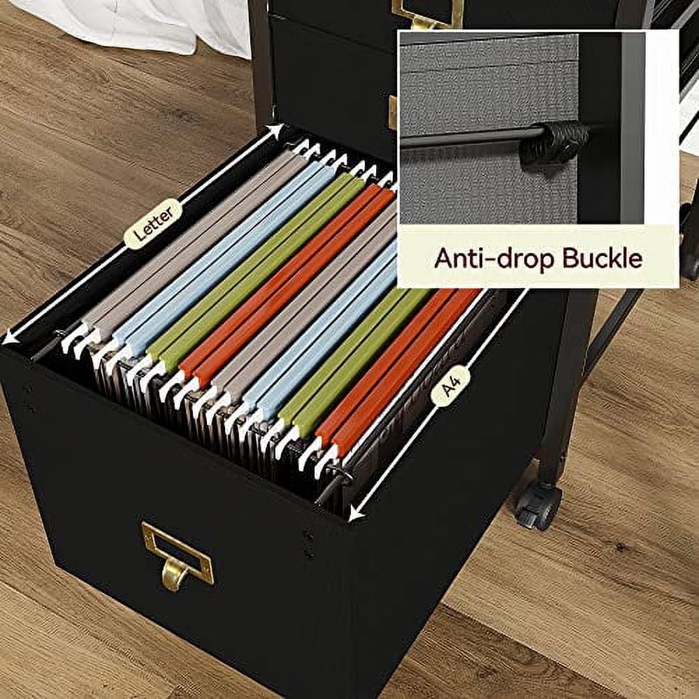 4 Drawer File Cabinet, Mobile Filing Cabinet Rolling Printer Stand Fits A4 or Letter Size, Fabric Vertical File Cabinet with Wheels, Under Desk Storage Cabinet for Home, Office