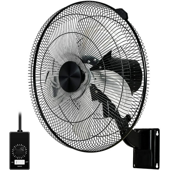 18 Inch Household Commercial Wall Mount Fan, 90 Degree Horizontal Oscillation, 5 Speed Settings, Black, 1-Pack