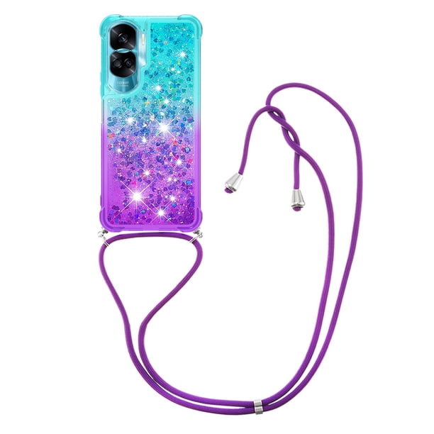 Funda para Honor 90 Lite 5G Brillantina Líquida Divertida Reluciente y con Cristales en Movimiento Cuerpo Cruzado con Cordón Ajustable